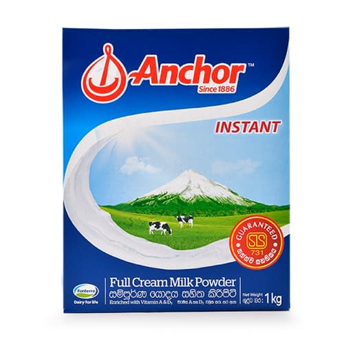 Anchor instant milk powder quick and easy to make. 1 kilogram pack.